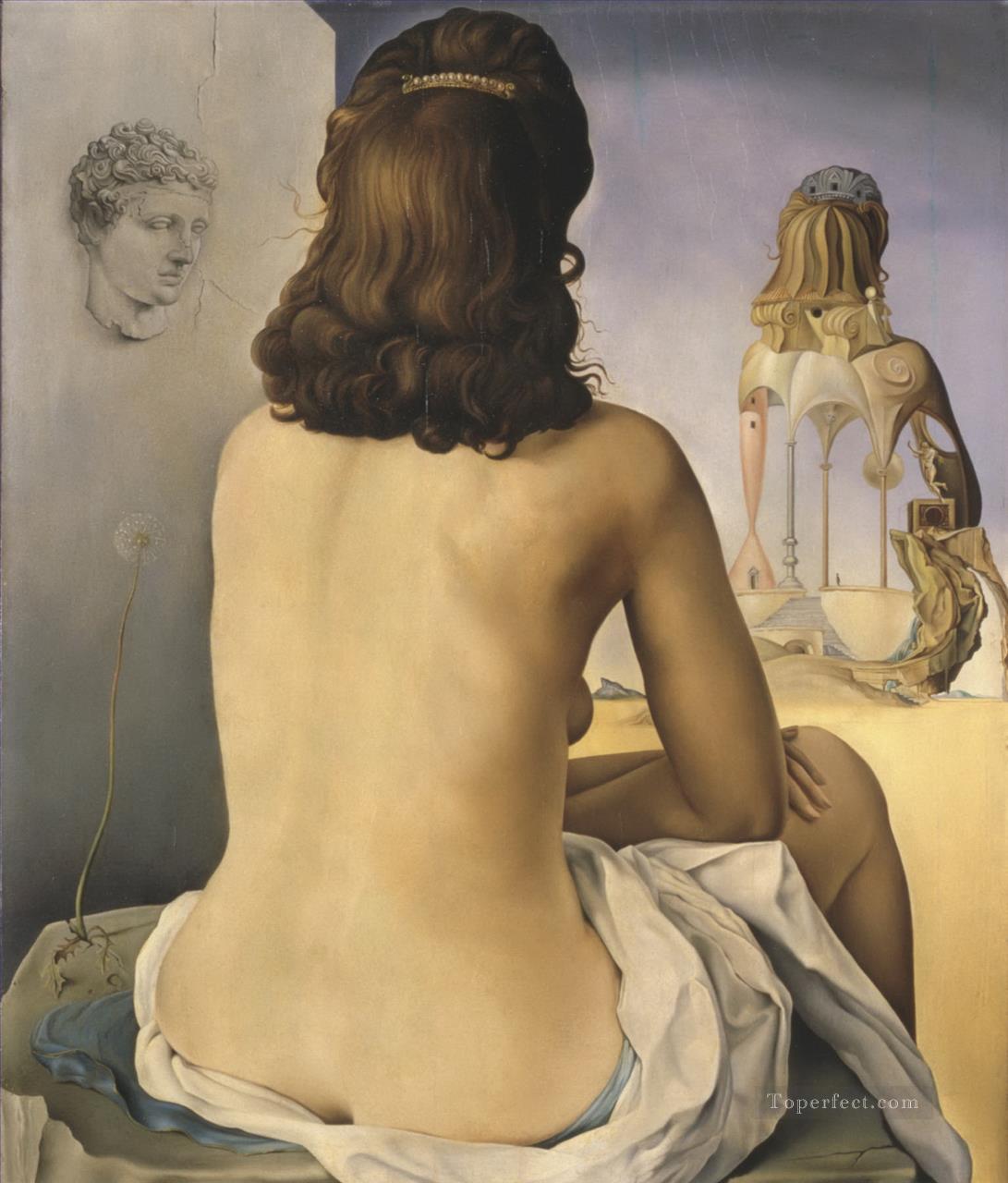 階段になる自分の肉体を熟考する妻のヌード シュルレアリスム油絵